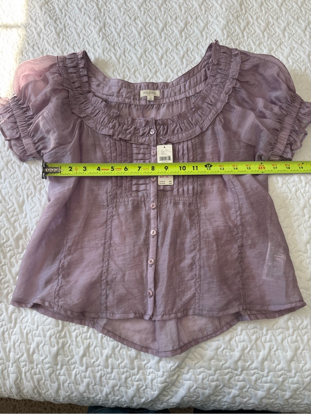 Pilcro Lilac Ruffled Pintuck Button-Front Top - Picture 3 of 5